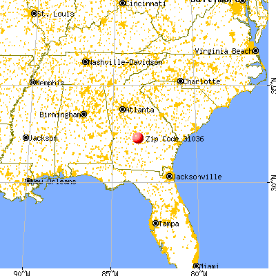 Hawkinsville, GA (31036) map from a distance