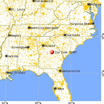 Oconee, GA (31067) map from a distance