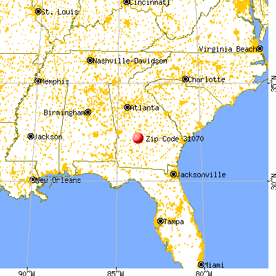 Pinehurst, GA (31070) map from a distance