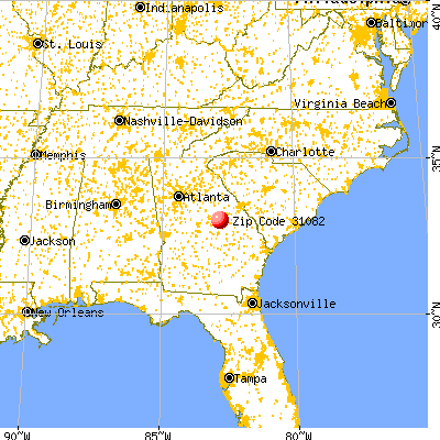 Sandersville, GA (31082) map from a distance