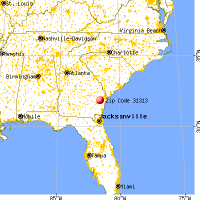 Hinesville, GA (31313) map from a distance