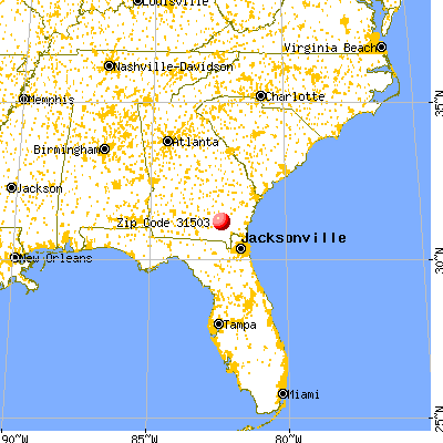 Waycross, GA (31503) map from a distance