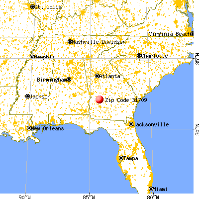 Americus, GA (31709) map from a distance