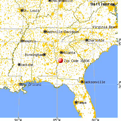 Woodland, GA (31836) map from a distance